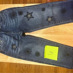 Girl's Blue Jeans with Star Embroidery